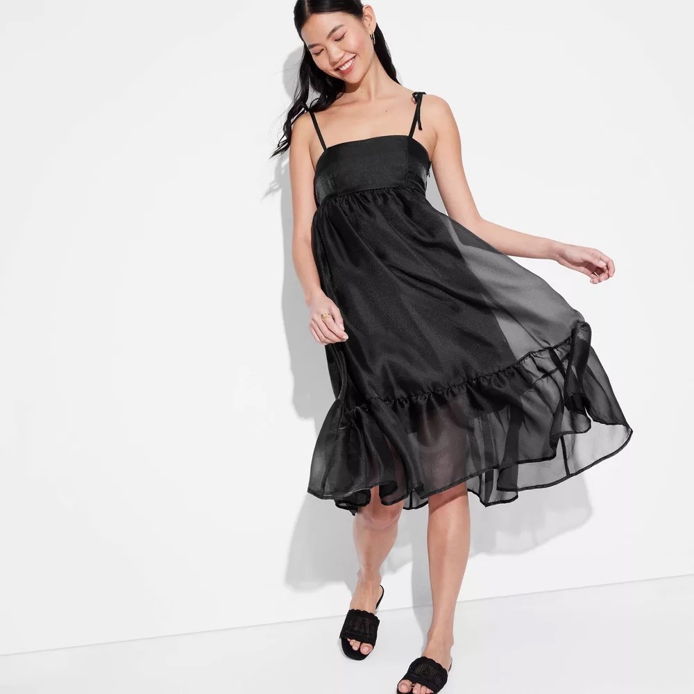 🚨Wild Fable Organza Midi Babydoll Dress - Blue Floral